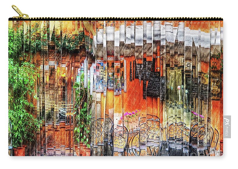 Cafe Zip Pouch featuring the digital art Colorful Street Cafe by Phil Perkins