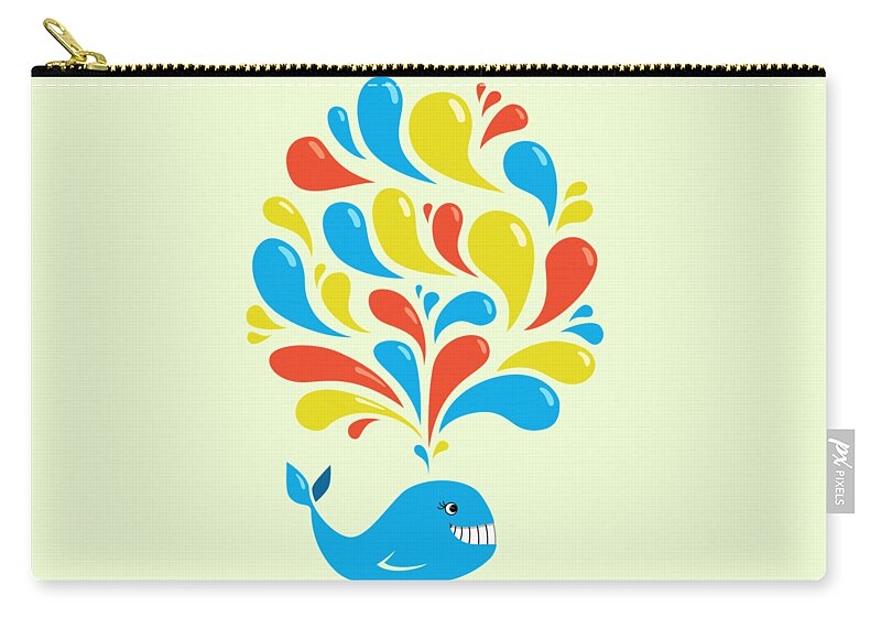 Happy Zip Pouch featuring the digital art Colorful Swirls Happy Cartoon Whale by Boriana Giormova
