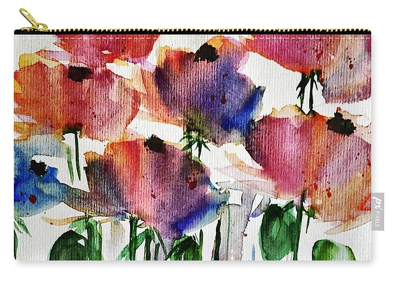Watercolor Zip Pouch featuring the mixed media Colorful wild flowers by Britta Zehm