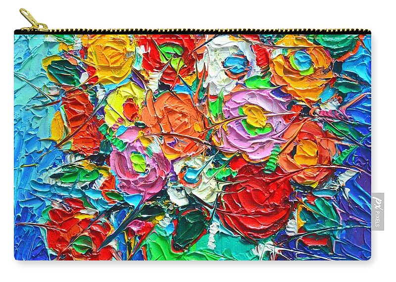 Abstract Carry-all Pouch featuring the painting Colorful Wildflowers Abstract Modern Impressionist Palette Knife Oil Painting By Ana Maria Edulescu by Ana Maria Edulescu