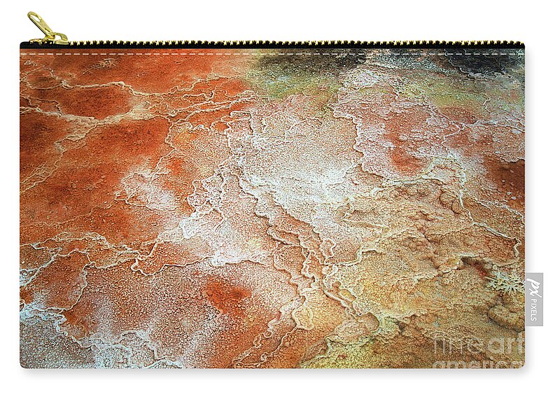 Bacteria Zip Pouch featuring the photograph Colorful Yellowstone Bacterial Mat and limestone by Bruce Block