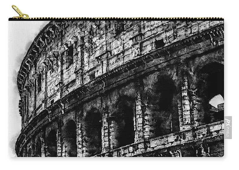 Rome Ancient Monument Zip Pouch featuring the digital art Colosseum, Rome - 03 by AM FineArtPrints
