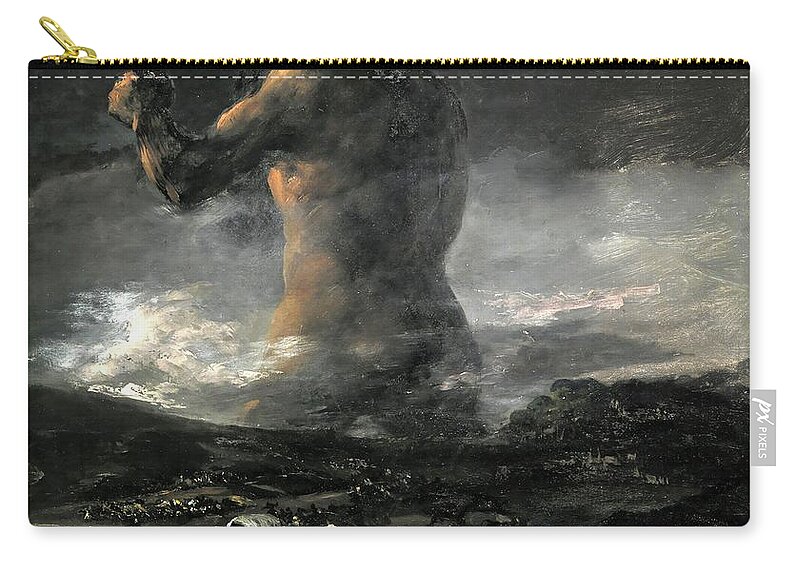 Francisco De Goya Zip Pouch featuring the painting Colossus by Francisco de Goya