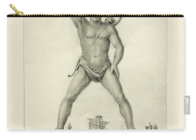 P J Witdoeck Zip Pouch featuring the Colossus of Rhodes by P J Witdoeck