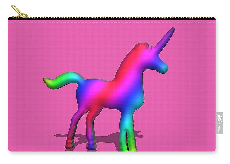 Colourful Zip Pouch featuring the digital art Colourful Unicorn in 3D by Ilan Rosen
