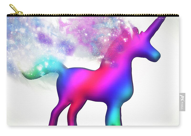 Horse Zip Pouch featuring the digital art Colourful Unicorn with wake by Humorous Quotes