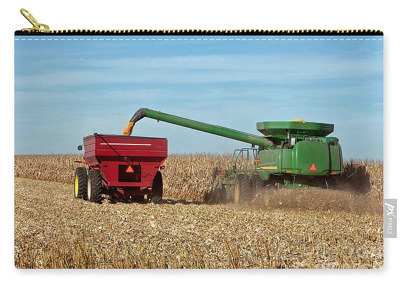 Corn Harvest Zip Pouch featuring the photograph Combine Harvesting Corn by Inga Spence