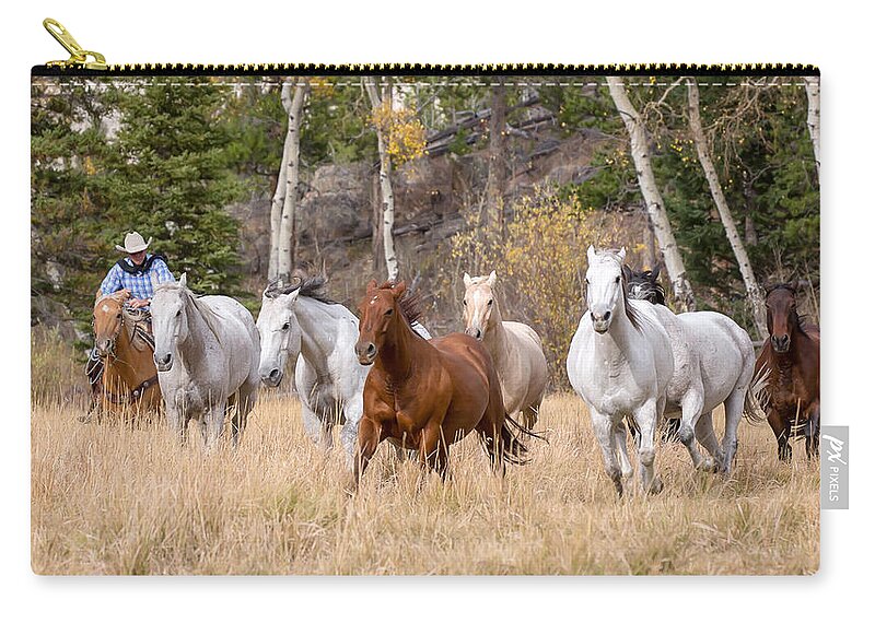 Horses Zip Pouch featuring the photograph Come Running by Jack Bell
