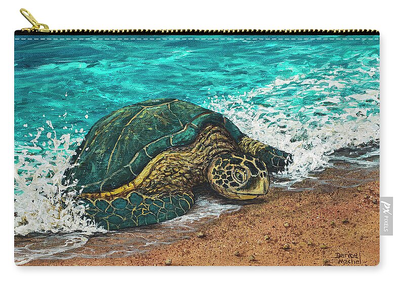 Sea Turtle Zip Pouch featuring the painting Coming Ashore by Darice Machel McGuire