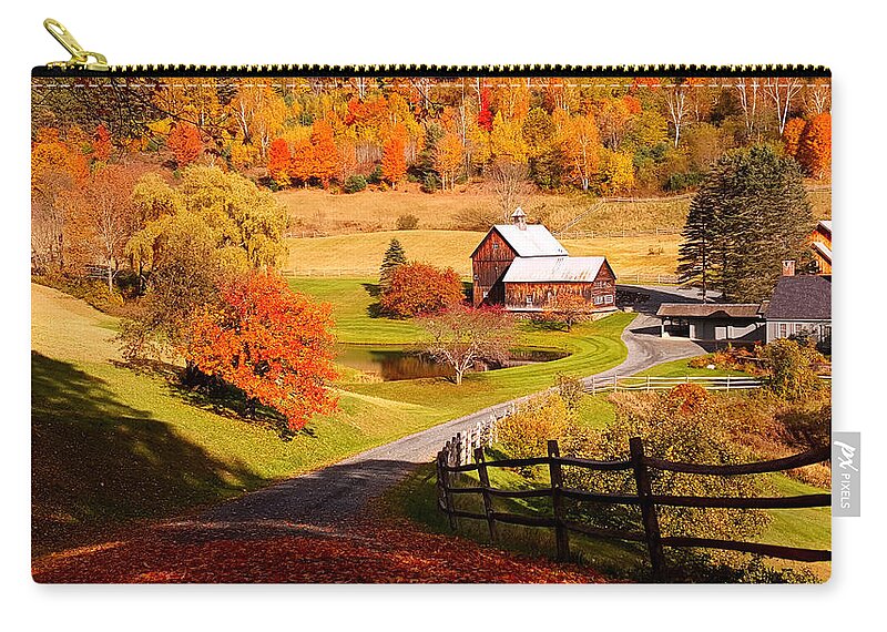 Sleepy Hollow Farm Zip Pouch featuring the photograph Coming home in a Vermont autumn by Jeff Folger