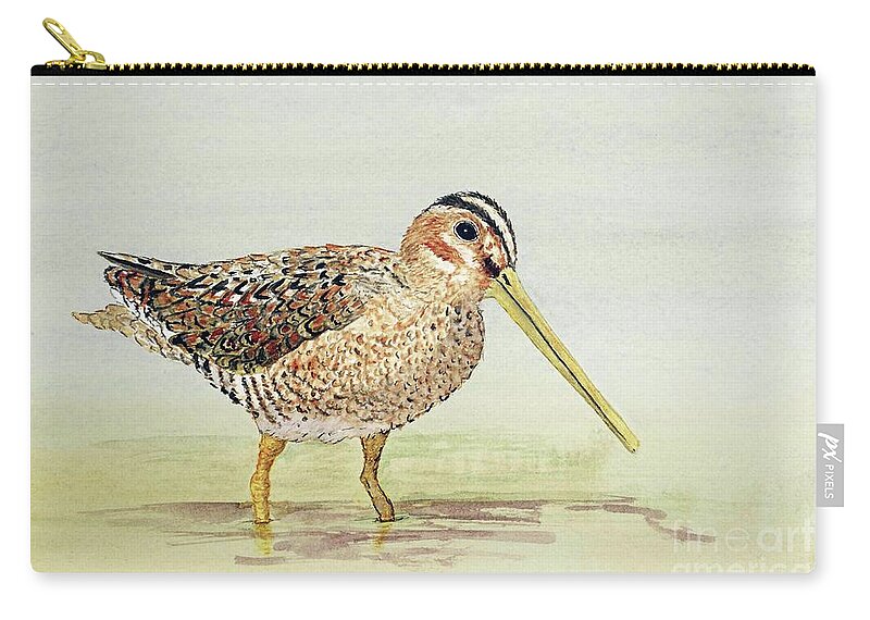 Snipe Zip Pouch featuring the painting Common Snipe Wading by Thom Glace