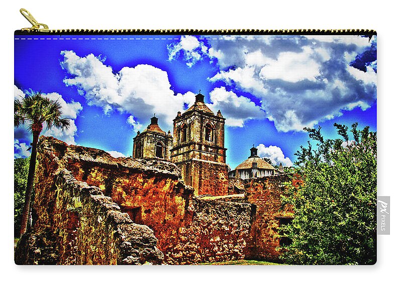 Art Zip Pouch featuring the photograph Concepcion Towers and Ruined Wall by Chas Sinklier