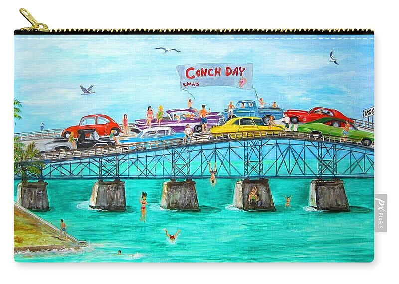 Key West Zip Pouch featuring the painting Conch Day by Linda Cabrera