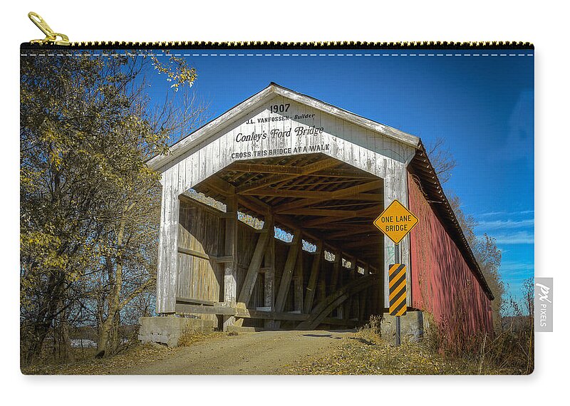 America Zip Pouch featuring the photograph Conley's Ford covered bridge by Jack R Perry