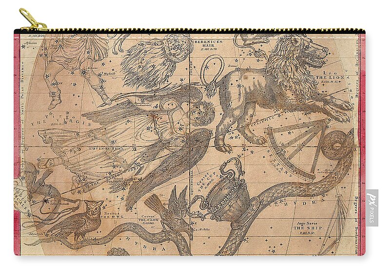 Celestial Zip Pouch featuring the photograph Constellation Chart 1856 by Andrew Fare