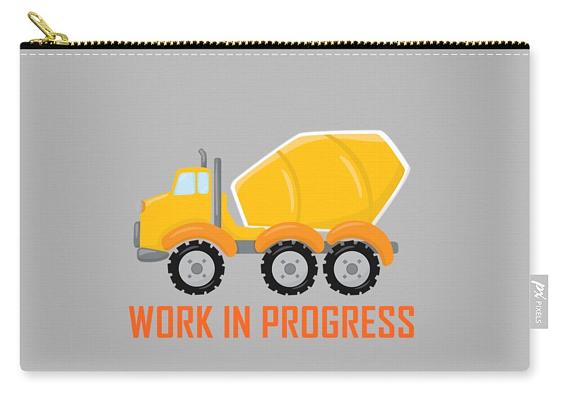 Concrete Zip Pouch featuring the digital art Construction Zone - Concrete Truck Work In Progress Gifts - Grey Background by KayeCee Spain