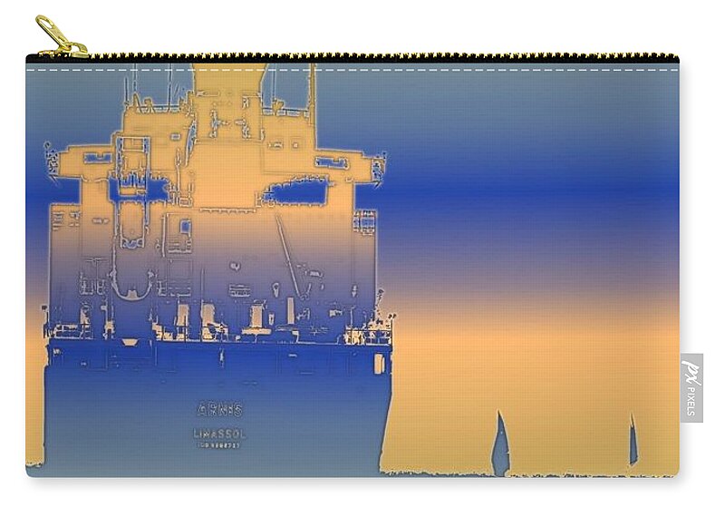 Puget Sound Zip Pouch featuring the photograph Container Sail 2 by Tim Allen