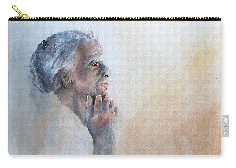 Watercolor Zip Pouch featuring the painting Contemplation by Pat Dolan