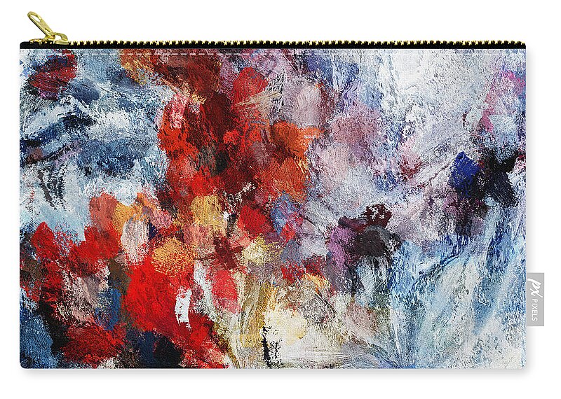 Abstract Zip Pouch featuring the painting Contemporary Abstract Painting in Red / Orange Tones by Inspirowl Design