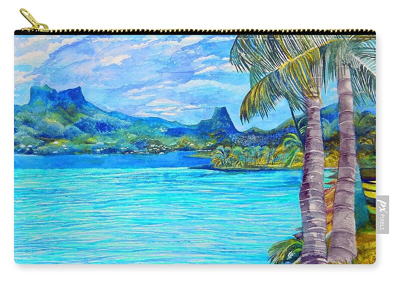 Palms Zip Pouch featuring the painting Cooks Bay Moorea by Kandy Cross