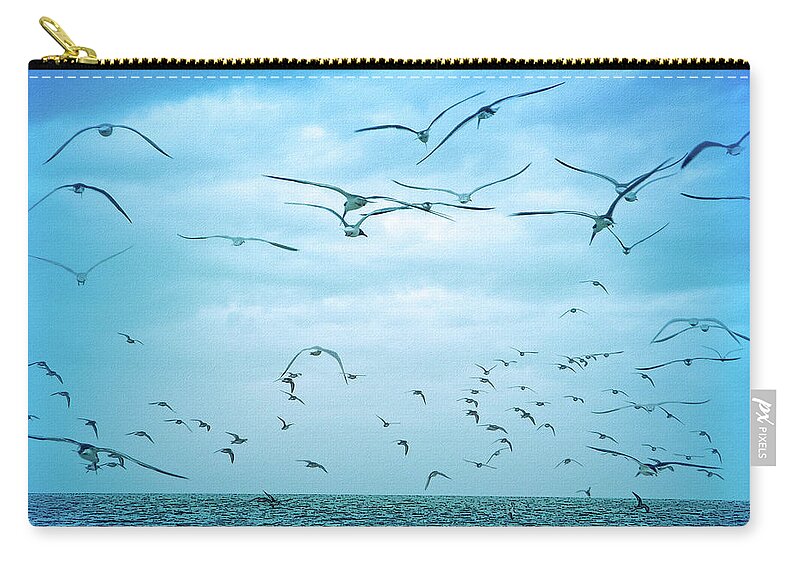 Bird Zip Pouch featuring the photograph Cool Blue Seagull Flight by Aimee L Maher ALM GALLERY