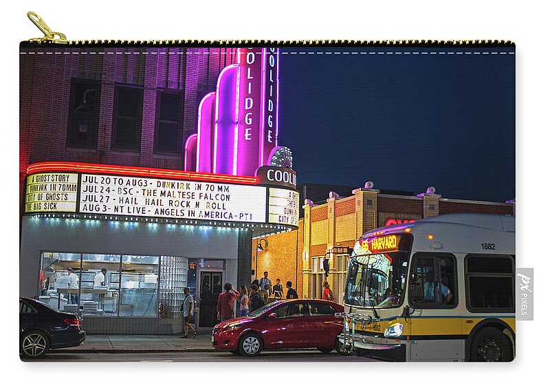 Brookline Zip Pouch featuring the photograph Coolidge Corner Theatre Harvard St Brookline MA by Toby McGuire
