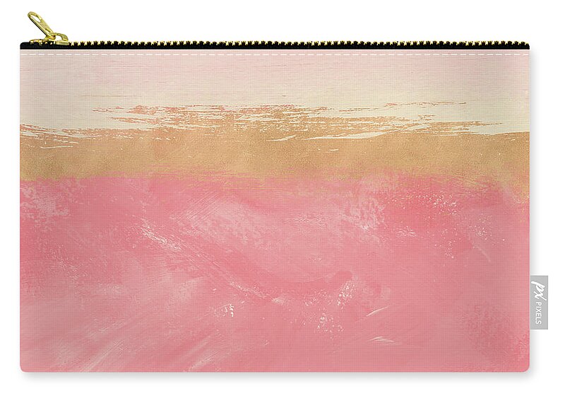 Abstract Carry-all Pouch featuring the mixed media Coral and Gold Abstract 2- Art by Linda Woods by Linda Woods