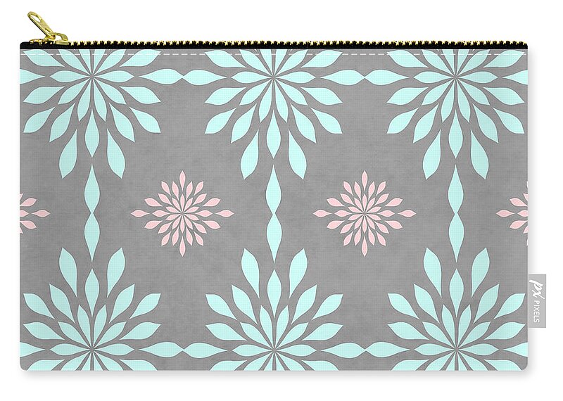 Coral Zip Pouch featuring the digital art Coral and Turquoise Gray by Inspired Arts