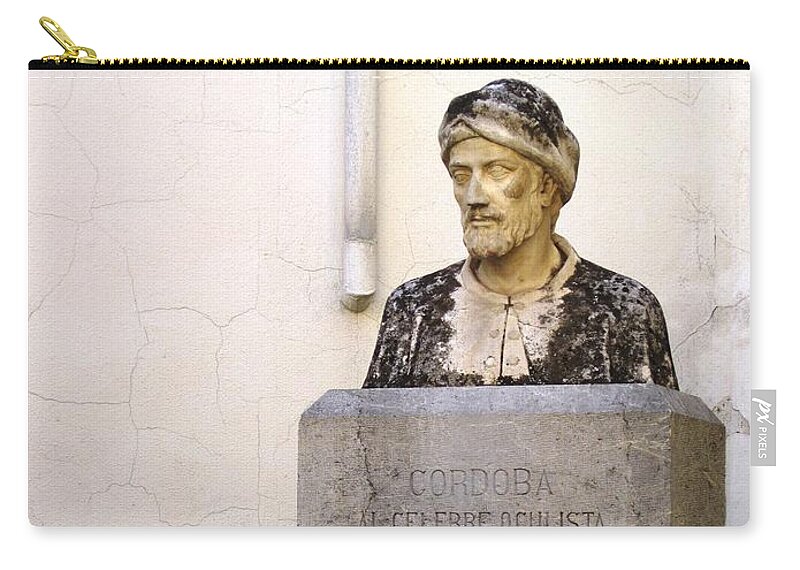Cordoba Zip Pouch featuring the photograph Cordoba Bust of Mohamed Al Gafequi Spain by John Shiron
