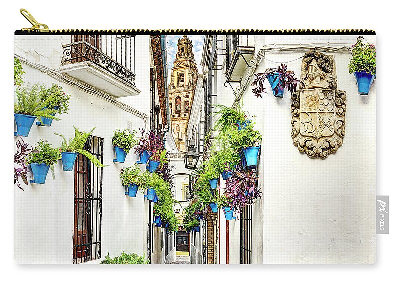 Cordoba Zip Pouch featuring the photograph Cordoba Flower Street wide by Weston Westmoreland