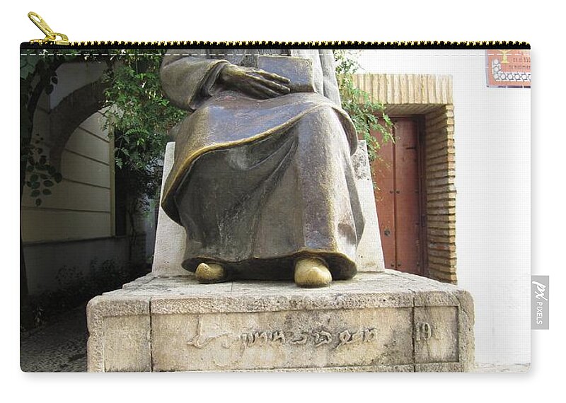 Cordoba Zip Pouch featuring the photograph Cordoba Maimonides Statue or Moses ben Maimon aka Rambam Jewish Quarter VIII Spain by John Shiron