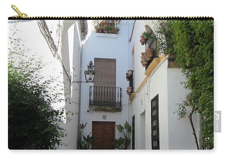 Cordoba Zip Pouch featuring the photograph Cordoba Walkway with Cobble Stone Archway Spain by John Shiron