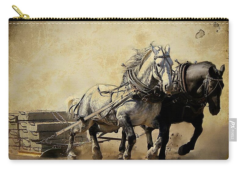 Horse Zip Pouch featuring the photograph Core-Two-Duo by Davandra Cribbie