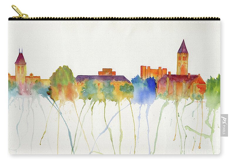 Cornell University Zip Pouch featuring the painting Cornell University Skyline by Melly Terpening