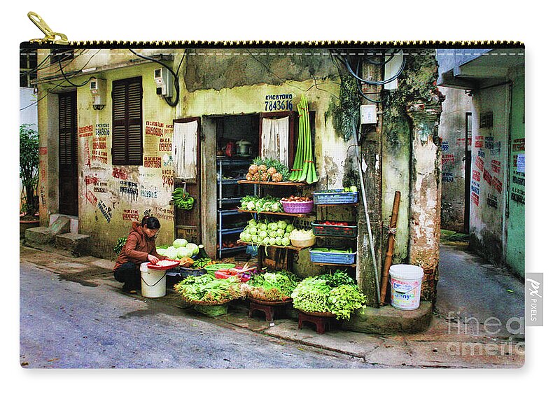 Vietnam Zip Pouch featuring the photograph Corner Fresh Veggies Vietnam by Chuck Kuhn