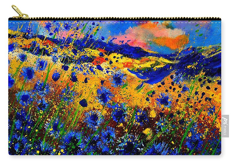 Colorful Zip Pouch featuring the painting Cornflowers 746 by Pol Ledent