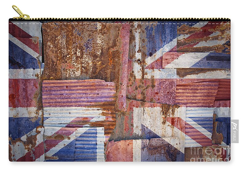 United Zip Pouch featuring the photograph Corrugated Iron United Kingdom Flag by Antony McAulay