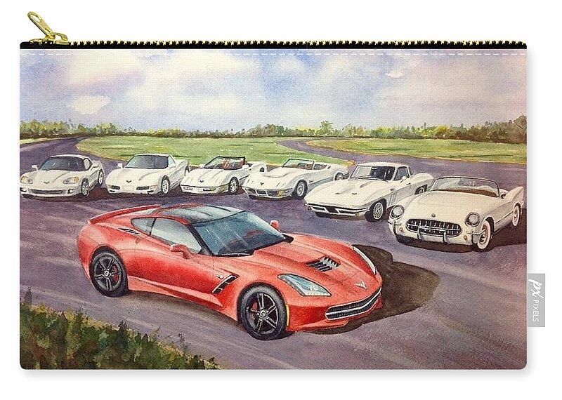 Corvette Zip Pouch featuring the painting Corvettes by Joseph Burger