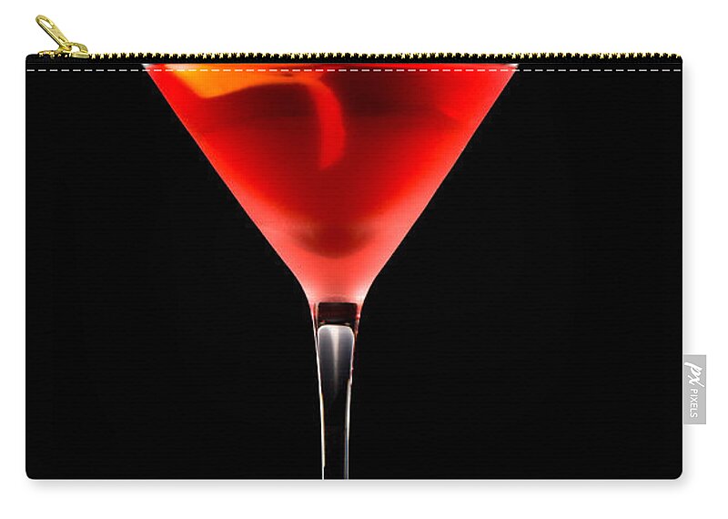 Alcohol Zip Pouch featuring the photograph Cosmopolitan cocktail in front of a black background by U Schade