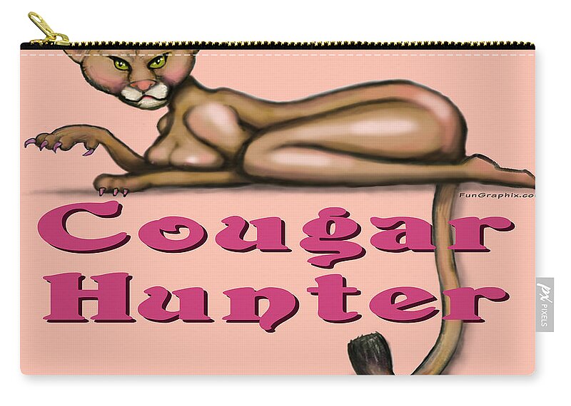 Cougar Zip Pouch featuring the greeting card Cougar Hunter by Kevin Middleton