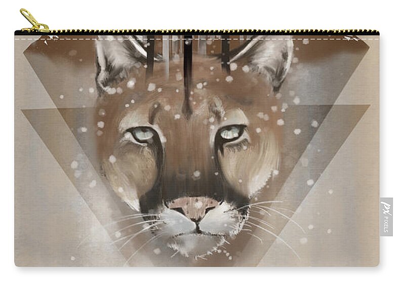 Wildlife Carry-all Pouch featuring the painting Cougar by Sassan Filsoof