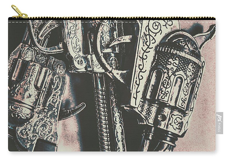 Western Zip Pouch featuring the photograph Country and western pistols by Jorgo Photography