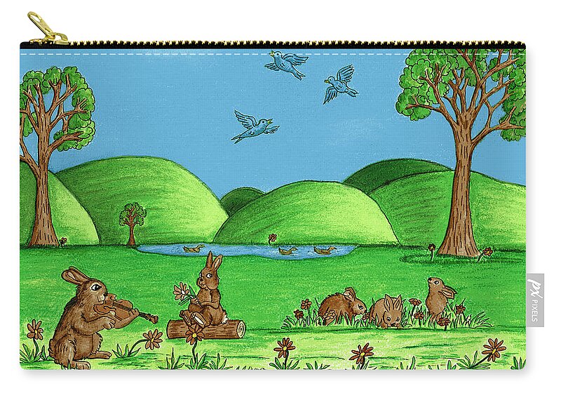 Landscape Zip Pouch featuring the drawing Country Bunnies by Christina Wedberg