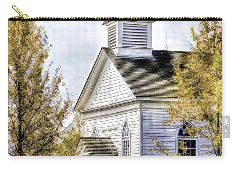 Old World Wisconsin Zip Pouch featuring the painting Country Church at Old World Wisconsin by Christopher Arndt