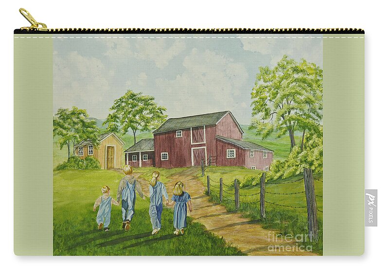Country Kids Art Zip Pouch featuring the painting Country Kids by Charlotte Blanchard