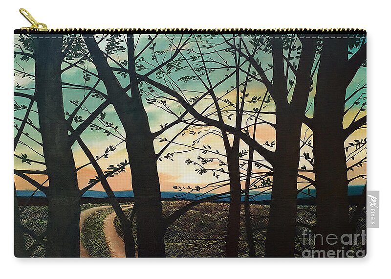 Country Road Zip Pouch featuring the painting Country road behind the trees by Christopher Shellhammer