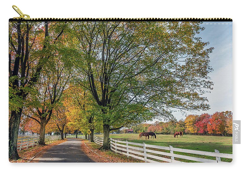 Horses Zip Pouch featuring the photograph Country Road in rural Maryland during Autumn by Patrick Wolf