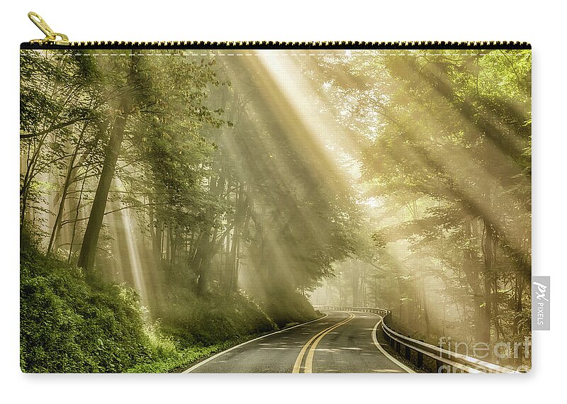 Sun Rays Zip Pouch featuring the photograph Country Road Rays of Light by Thomas R Fletcher
