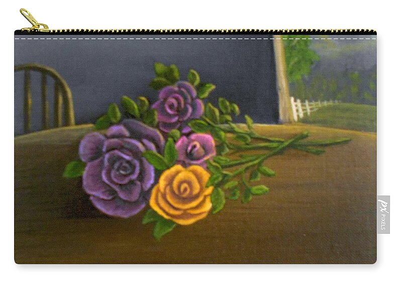 Roses Zip Pouch featuring the painting Country Roses by Sheri Keith