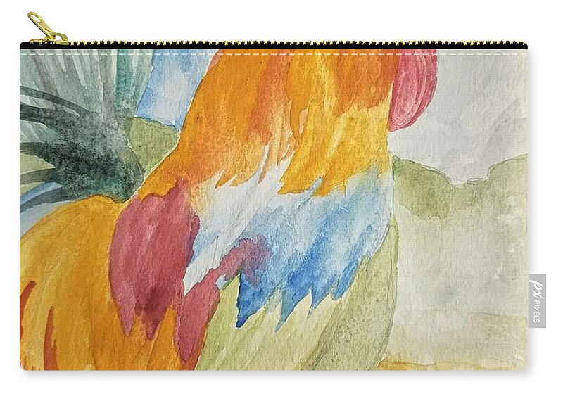 Countryside Rooster Zip Pouch featuring the painting Countryside Rooster by Maria Urso